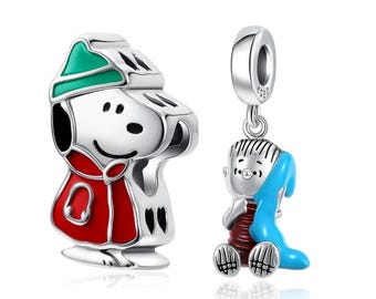 Snoopy Sterling Silver Charm, Cartoon Dangle Bead