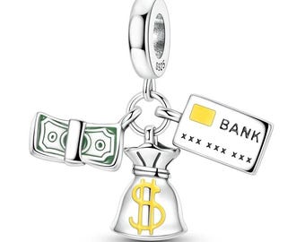 Amuleto de la suerte para pulsera - Regalo de graduación por nuevo trabajo para ella - Cuenta colgante de dólar de plata esterlina que se adapta a pulseras de estilo europeo para mujer.