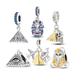 Pyramid Egypt bracelet charm, Mummy S925 Sterling Silver charms for bracelet, Cleopatra Pharaoh charm, Dangle European bracelet,Gift for her