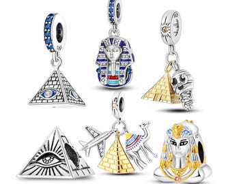 ピラミッドエジプトブレスレットチャーム、ミイラS925スターリングシルバーブレスレットチャーム、クレオパトラファラオチャーム、ヨーロピアンブレスレット、彼女へのギフト