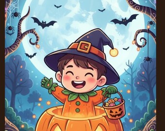 Halloween-kleurboek: 8 pagina's afdrukbaar voor kinderen (digitale download, A4-formaat)