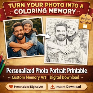 Photo to Coloring Page Art: Custom Portrait (Digital Download)