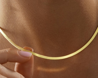 14K Gold Herringbone Necklace, Snake Chain Necklace, Layering Necklace, Snake Choker Chain Necklace, Everyday Necklace for Women, Mom's Gift