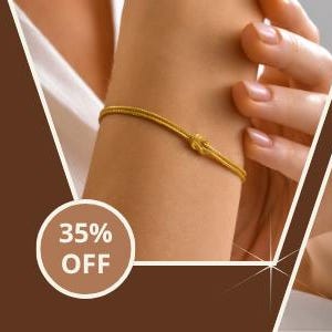 May include: A banner ad for DAS FINE Jewelry, featuring close-up shots of gold bracelets on wrists. The background is a gradient of brown tones with geometric shapes and starburst accents. A circular badge indicates a 35% discount.