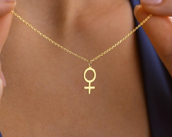 Female Symbol Necklace, Feminist Venus Necklace, Gender Equality Necklace, Female Sign Necklace, Gold Necklace Gift, Female Symbol Pendant