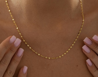 14K Solid Gold  Mirror  Chain Necklace, Silver Mirror Chain Necklace, Dainty Gold Chain for Women, Layering Necklace, Christmas Gift for Her