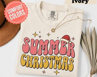 Summer Christmas Comfort Colors Shirt, Wavy Retro Holiday Graphic Tee, Groovy Summer Aesthetic Tshirt, Tropical Beach Party Gift Idea