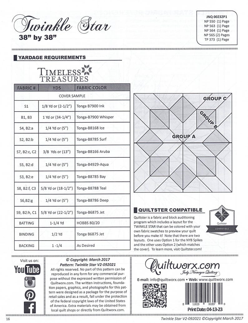TWINKLE STAR Quilt Pattern by Quiltworx - Judy Niemeyer - Etsy