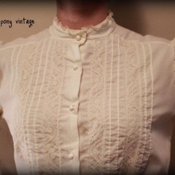 RESERVED FOR CUSTOMER High Collar Lace Edwardian Puff Shoulder Flared Cuff Ivory Blouse xoxox Item Ships Free Wkends