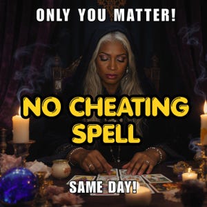 May include: An image featuring a person with long, gray hair and a black hooded cloak, surrounded by candles and a crystal ball. The text "ONLY YOU MATTER!" and "NO CHEATING SPELL" are prominently displayed, along with "SAME DAY!" on the bottom.