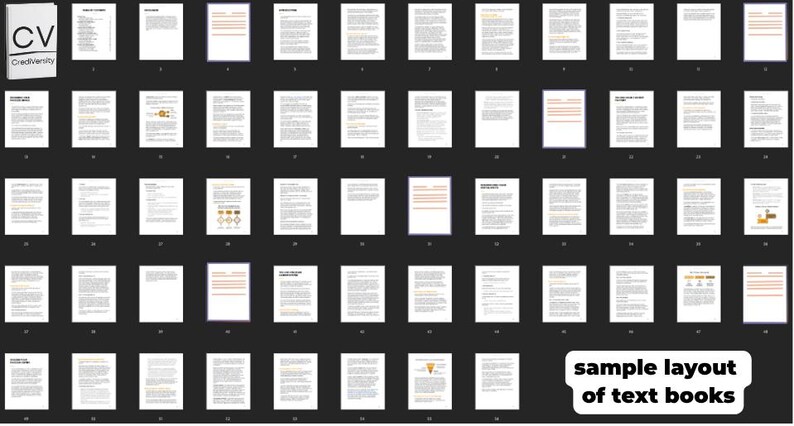 May include: A collection of documents arranged in rows and columns against a dark background. The documents have text and graphics, with some featuring orange and yellow accents. The phrase "sample layout of text books" is displayed in white text.