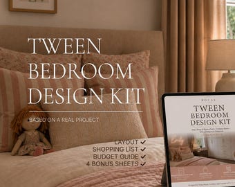 Tween Bedroom Design Kit, Girls Room Layout, Shopping List, Budget Guide (Digital PDF)