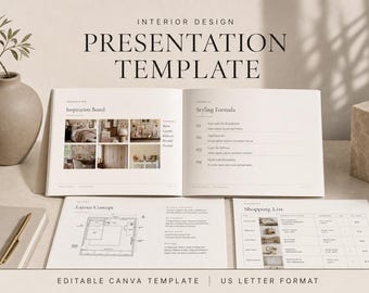Interior Design Presentation , Canva Mood Board Template, Room  Proposal, Editable Client Presentation