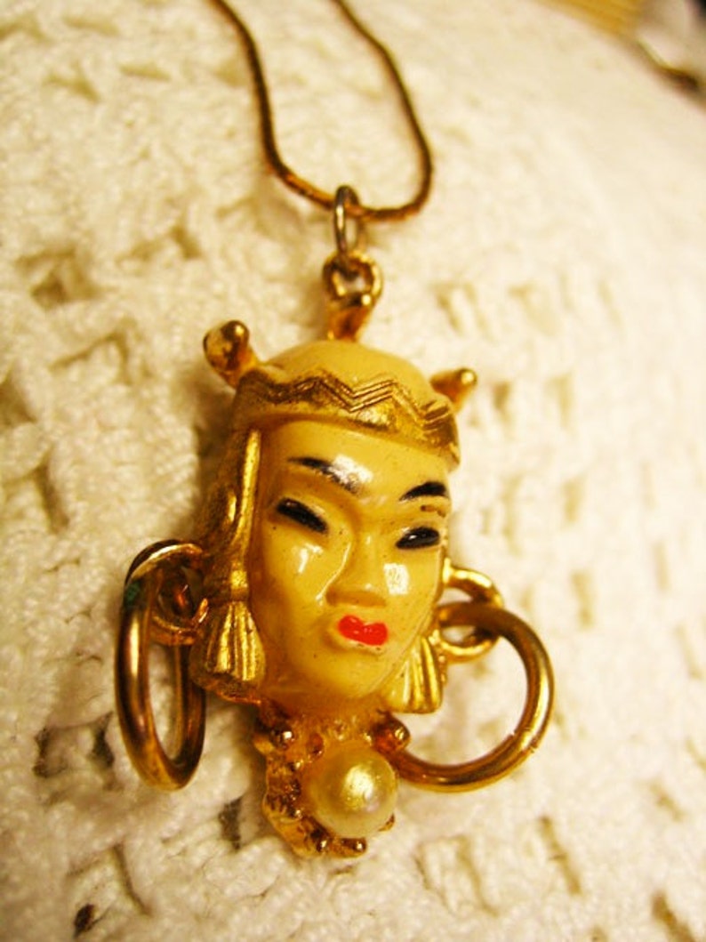 Vintage Asian Princess Face Pendant