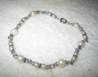 Vintage Sterling Pearl Linked Bracelet