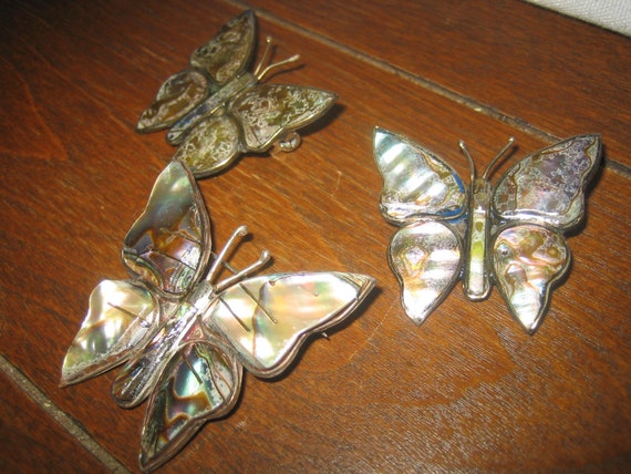 Vintage 925 Silver Lot of 3 Abalone Shell Butterf… - image 5