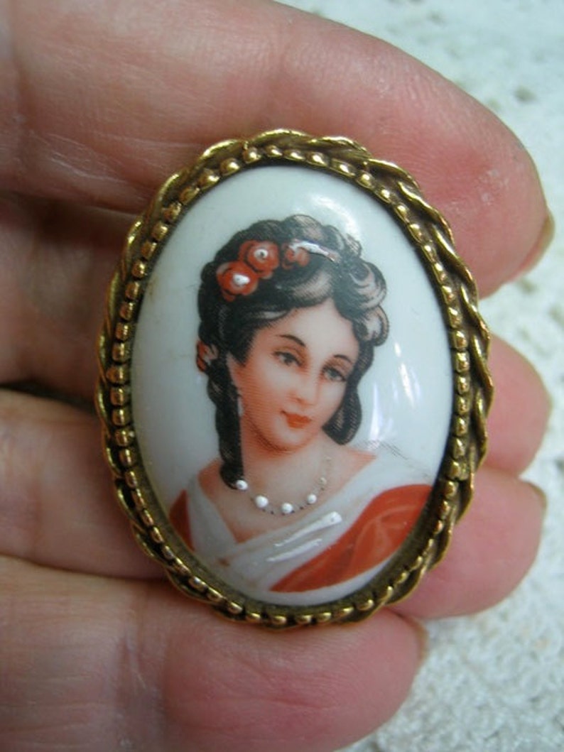 Vintage Goldette Handpainted Limoges Porcelain Cameo Brooch Etsy