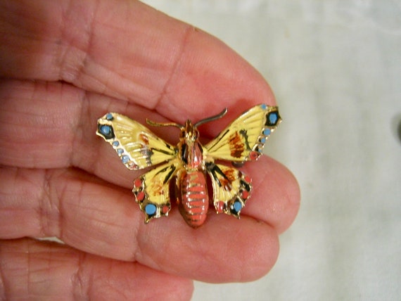 Vintage Sterling Enamel Butterfly Brooch - image 3