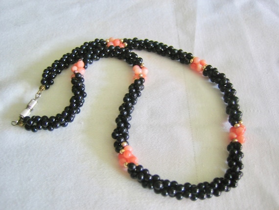 Vintage Angel Skin & Black Coral Beaded Necklace - image 1