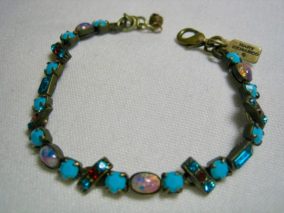 Vintage Signed Mary Demarco Opal Turquoise Bracel… - image 1