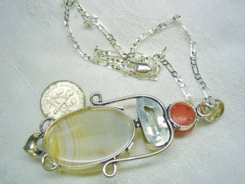 Antique Large Sterling White Agate Coral /& Pearl Pendant