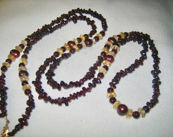 Vintage Bohemian Garnet Beaded Necklace 40" long