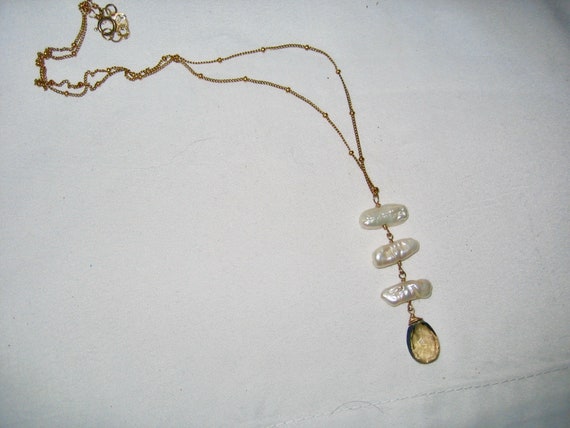 Vintage Gold Filled Baroque Pearl Topaz Necklace - image 2
