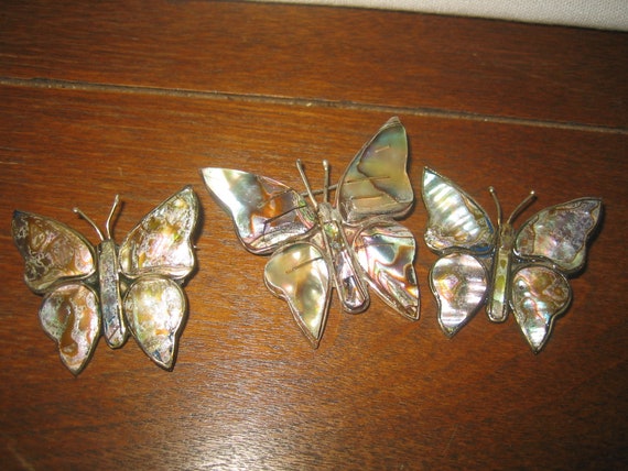 Vintage 925 Silver Lot of 3 Abalone Shell Butterf… - image 2