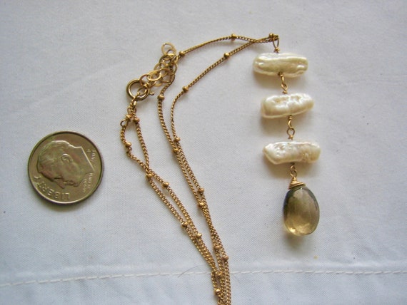 Vintage Gold Filled Baroque Pearl Topaz Necklace - image 3