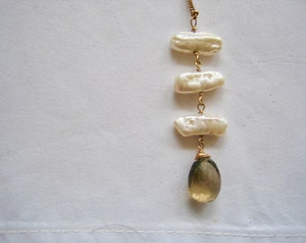 Vintage Gold Filled Baroque Pearl Topaz Necklace