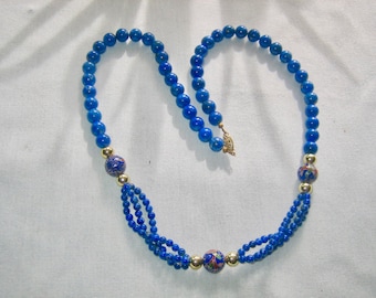 Vintage Lapis & Cloisonne Beaded Necklace