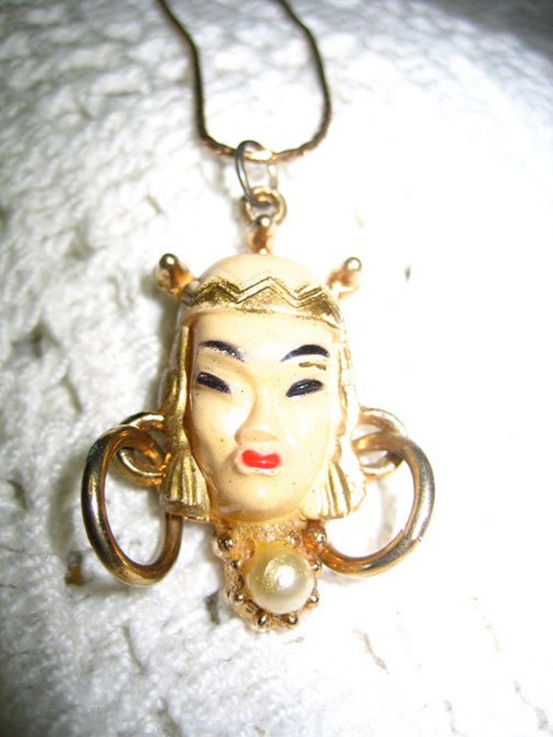 Vintage Asian Princess Face Pendant