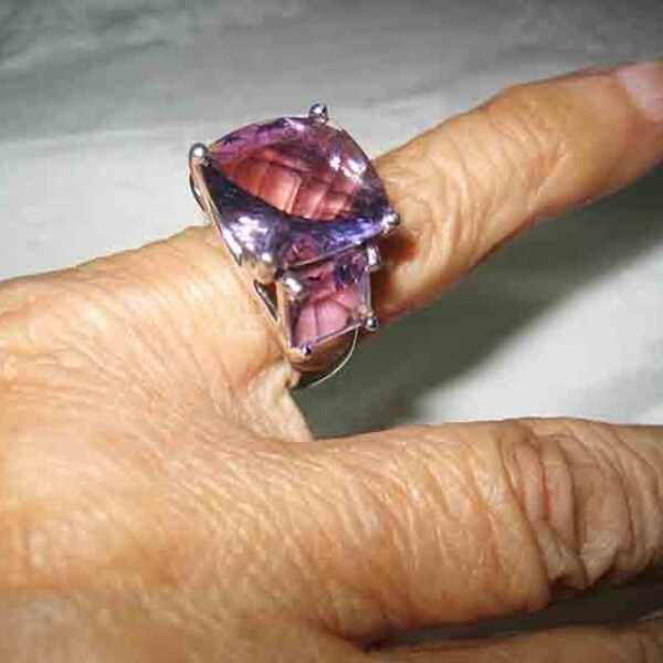 Stunning Sterling Large Amethyst 3 Stone Ring