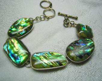 Vintage Sterling Silver 925 Abalone Shell Bracelet