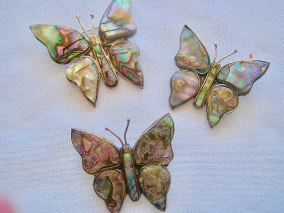 Vintage 925 Silver Lot of 3 Abalone Shell Butterf… - image 3
