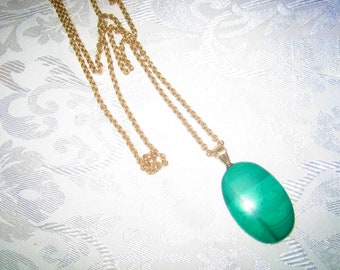 Vintage Large Oval Malachite Necklace Pendant