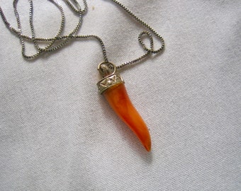 Vintage Honey Amber Italian Horn Sterling Pendant