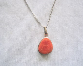 Vintage Bezel Set Coral Pendant Sterling 925