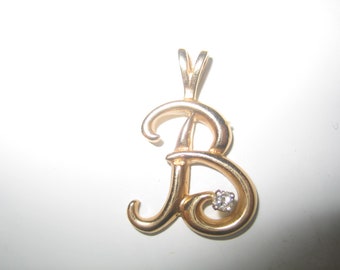 Stunning 14K Gold Letter B with Diamond Pendant