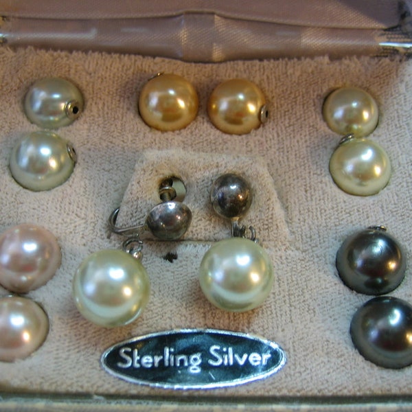 Vintage Lady Ellen Interchangeable Sterling Pearl Earrings 6 sets