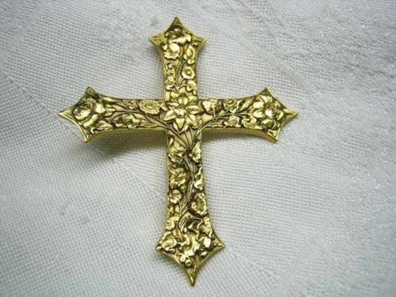 Vintage National Gallery of Art NGA Floral Repose Cross Brooch image 0