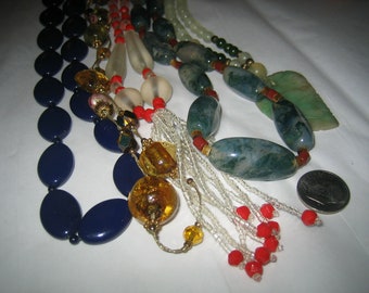 Vintage Lot of 5 Glass & Stone Necklaces