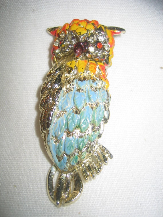 Vintage Stunning Colorful Rhinestone Enamel Owl B… - image 2