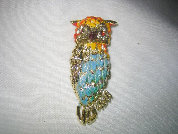 Vintage Stunning Colorful Rhinestone Enamel Owl B… - image 3