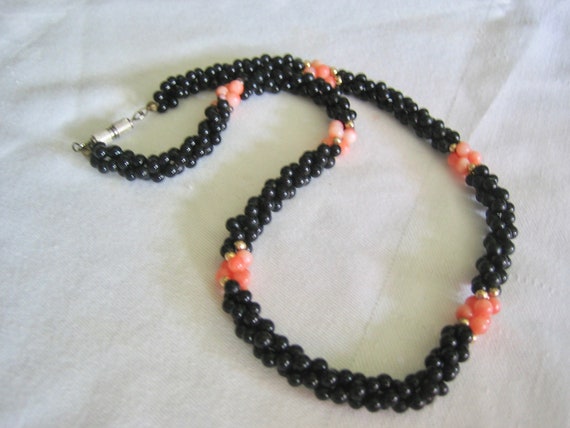 Vintage Angel Skin & Black Coral Beaded Necklace - image 2