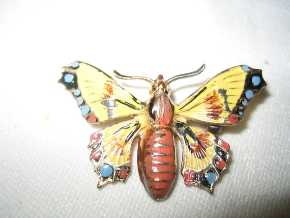 Vintage Sterling Enamel Butterfly Brooch - image 1