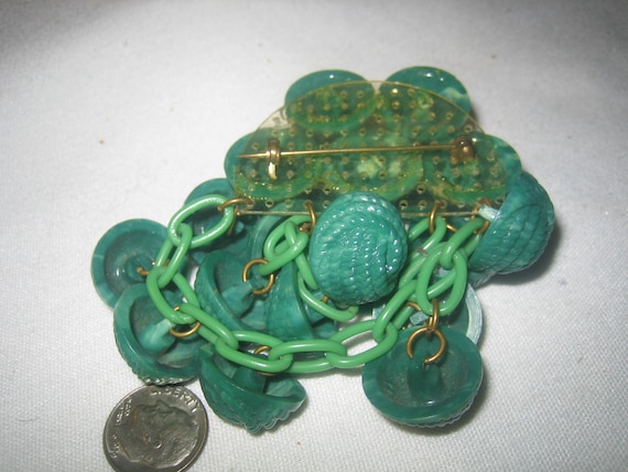 Vintage 1930s Green Celluloid Button Chain Brooch - image 5