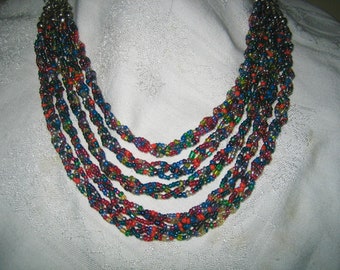 Vintage Deep Rich Multicolor Glass Beaded Necklace