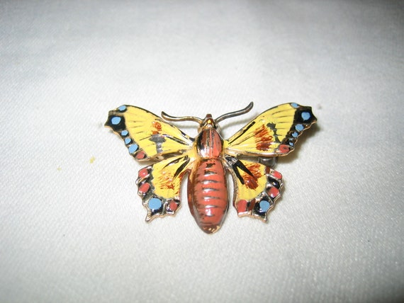 Vintage Sterling Enamel Butterfly Brooch - image 2