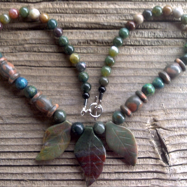 jasper leaves,marblebarrels,jasper beads necklace